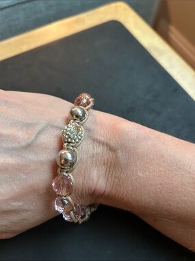 Delicate Pink Crystal & Silver Bead Bracelet